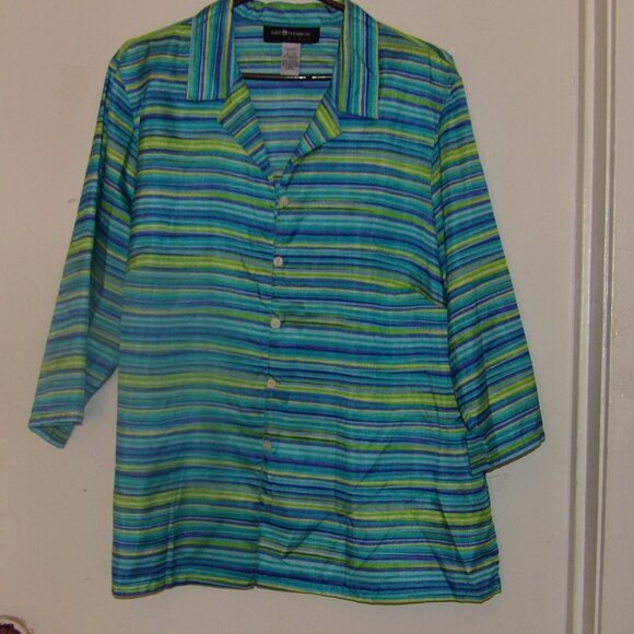 Sag Harbor Woman Blue/Green Stripe Top Sz 22W - Picture 1 of 5
